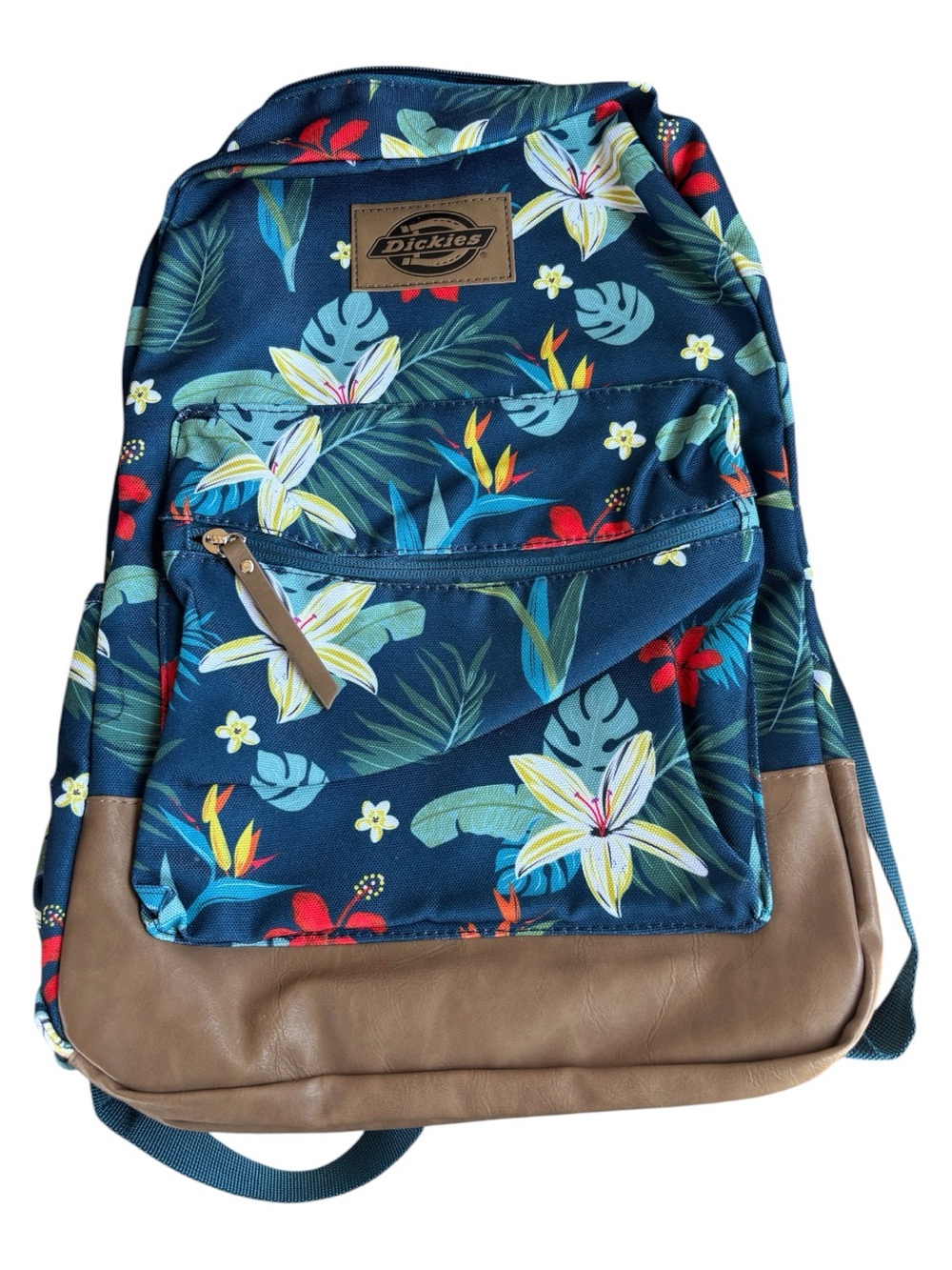 Dickies Blue Floral Backpack with Brown Trim